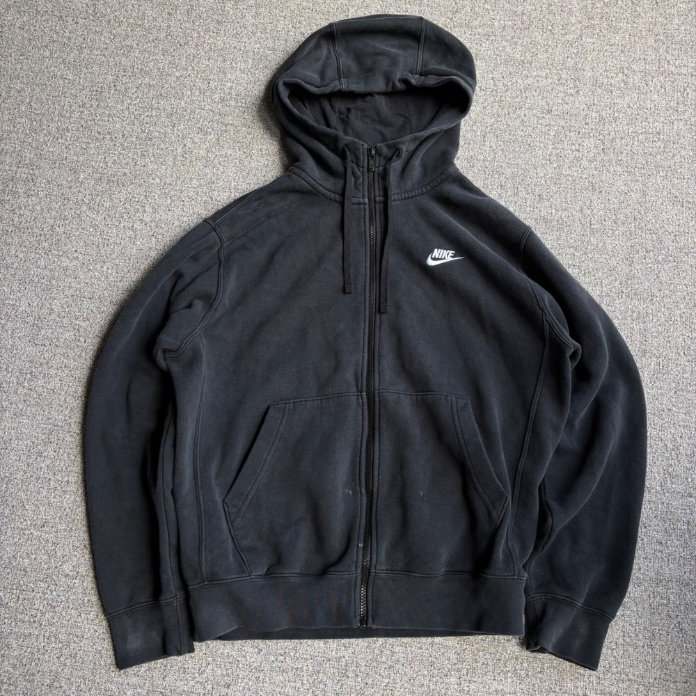 Nike Hoodie Mens S Full Zip Faded Black Embroidered Logo Sportswear